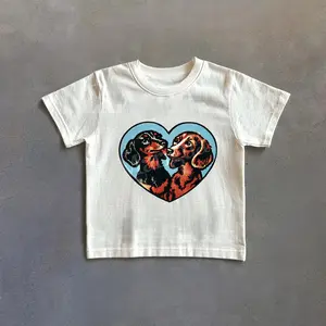 Retro Sausage Dog Graphic Baby Tee, Cute Dachshund Dog Tshirt, Pet Lover Gift, Dog Lover Shirt, 90s Cottagecore Shirt, Y2k Baby Tee, Gift For Her