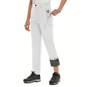 2024 Bnokifin Women's Winter Outdoor Soft Shell Pants Fleece-lined Windproof Ski Pants Keep Warm 5 Zipper Pockets Elastic Waistband Ankle Elastic Polyester Fabric Soft Skin Elastic Winter Hiking Ski Mountaineering Traveling Camping Fishing Pants