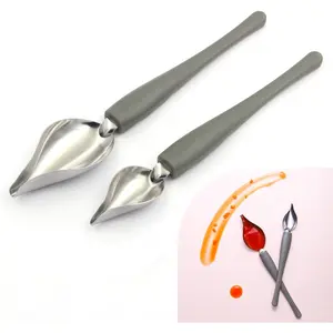 2 Pcs Multi-use Professional Precision Stainless Steel Culinary Drawing Decorating Spoons Set with Comfortable Handle for Plates Cake Dessert