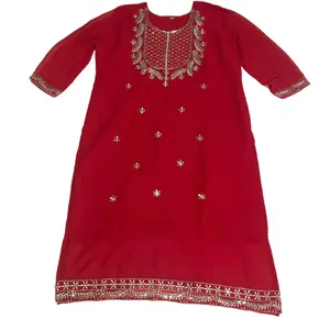 Soft Chiffon Georgette Kurtha with Embroidery Thread Work 3-Piece Set - Casual Women's Wear - Womenswear Comfort Fabric Fit Aesthetic