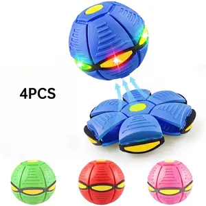 4Pcs LED Magic UFO Ball, Transforming Flying Saucer Ball with 6 Lights, Kids & Toddlers Outdoor Toys, Pop Up Flat Ball Bouncy Toy for Backyard Games, Perfect Birthday Gift for Pets