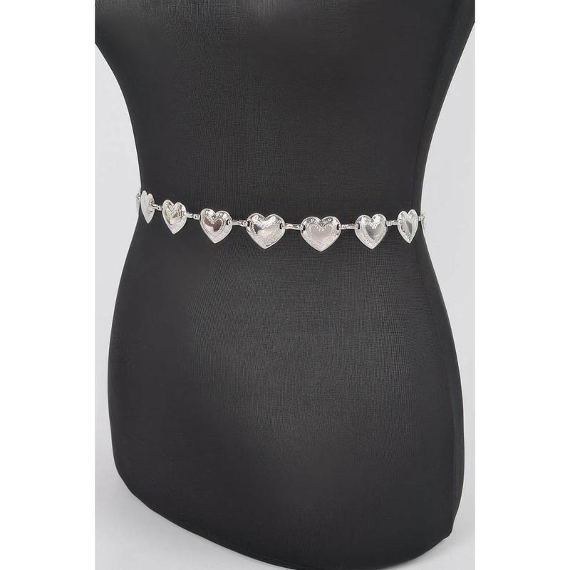 I Heart You Too Belt - Heart-Shaped Metal Chain Belt with Adjustable Fit, Available in Gold & Silver, Iron Material, Unisex Design