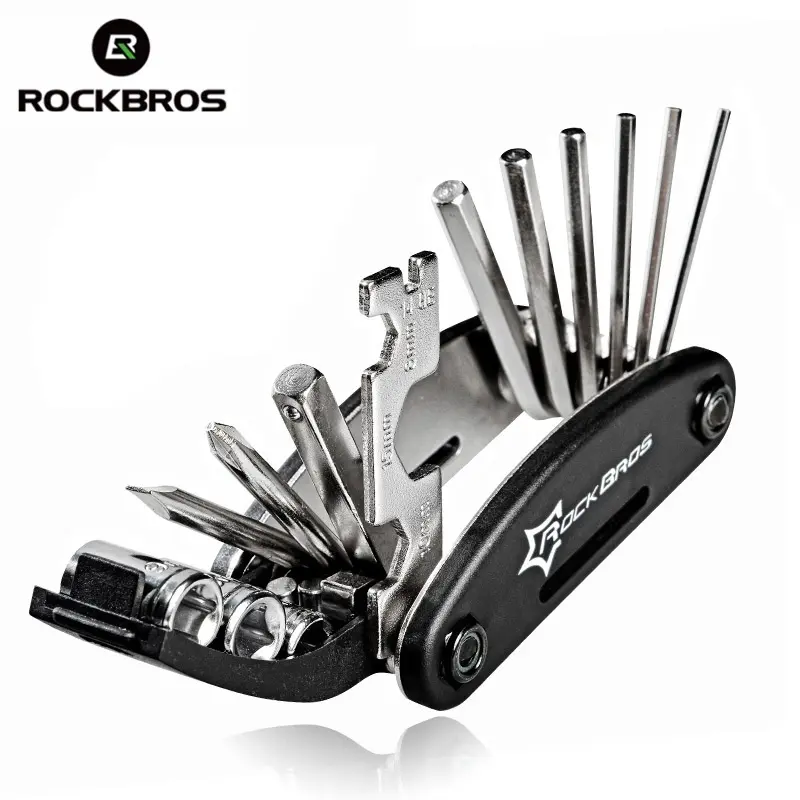 ROCKBROS 16-in-1 Bike Tool, Foldable Steel Multi-Tool Repair Kit with Tire Levers & Allen Wrench, Portable Bike Parts for Cyclists, Lightweight, Emergency