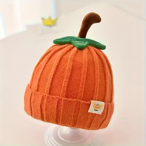 Cute Pumpkin Knit Hat for Kids, Unisex Candy Color Warm Beanie, Thickened Ear Protection, Ideal Gift for Halloween & Christmas