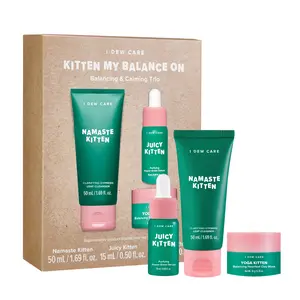 I DEW CARE Korean Glass Skincare Trio Set l Kitten My Balance On | With Kaolin, Heartleaf Extract, Foam Cleanser, Wash-off Mask, Serum For Blemish Skin l Skin Repair, Comfort, Glass Skin, Korean Skincare, Vegan