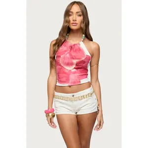 Edikted Women's Backless Floral Beaded Halter Top
