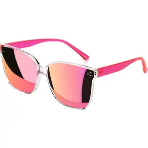 Sunglasses Womens, Oversized Pink Sunglasses for Women with Trendy Mirrored Lens UV400 Blocking