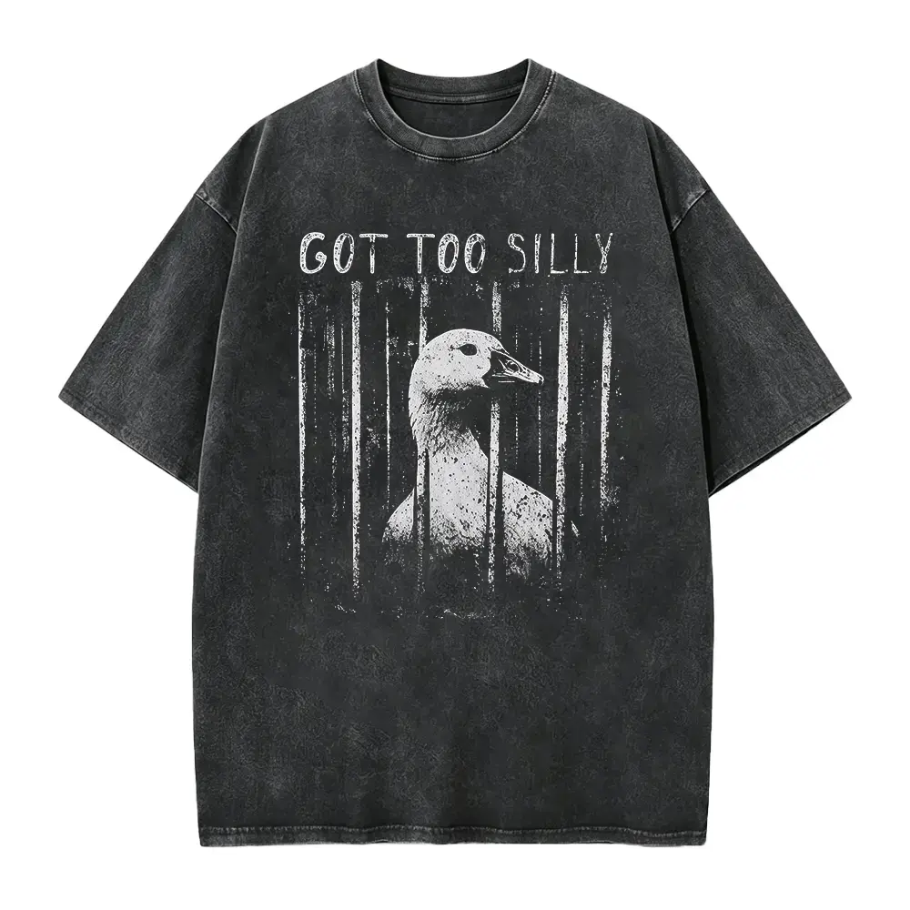 Unisex 'Got Too Silly' Duck Graphic T-Shirt, Funny Oversized Short Sleeve Meme Top in a Vintage Washed Streetwear Style with Distressed Details, Meme Shirts Funny, Funny T-Shirts Meme