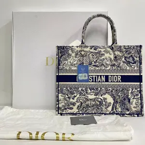 Pre-owned DIOR Canvas tote bags De Jouy Book Tote Embroidered GM Blue