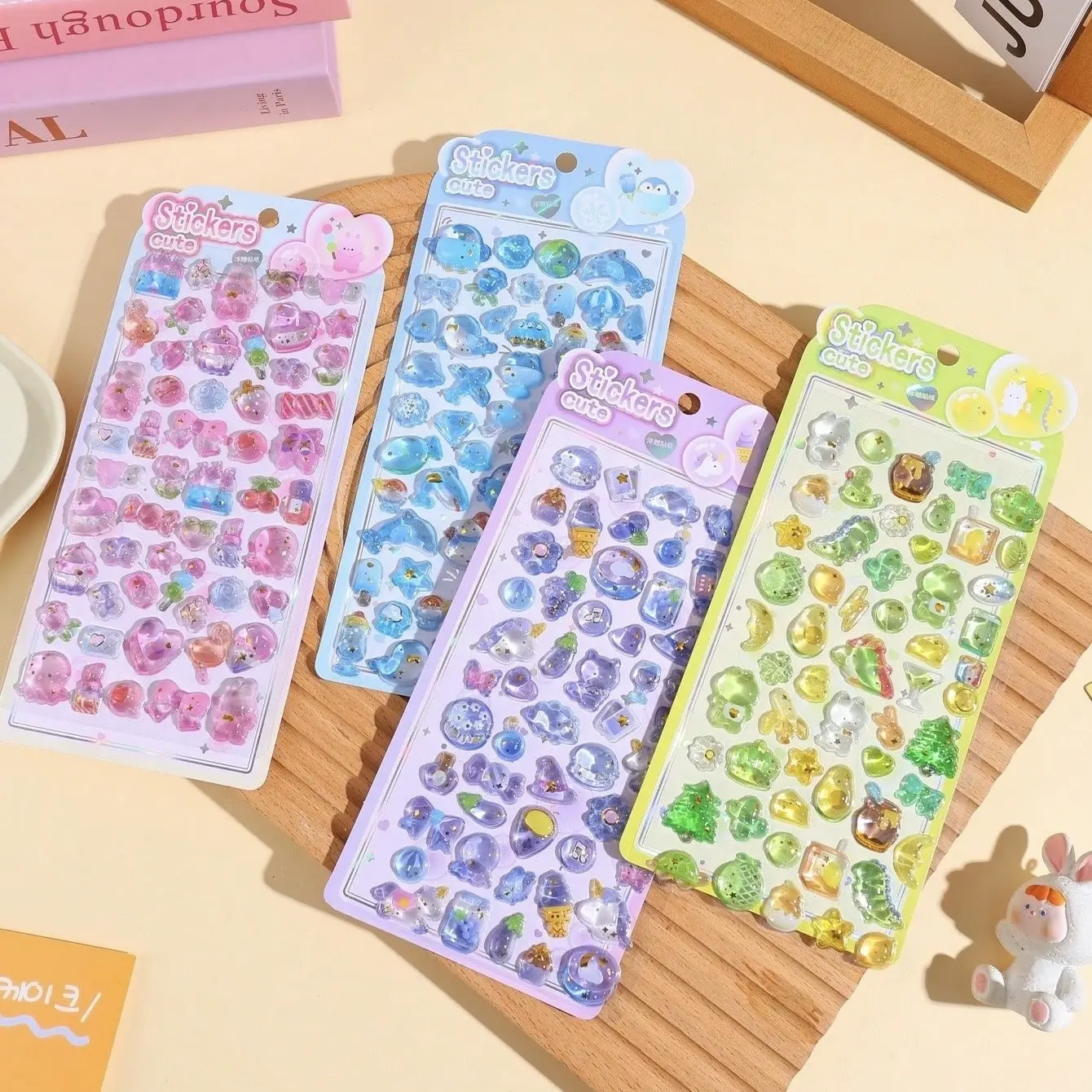 【5pcs】Mini Animal 3D Glossy Epoxy Puffy Stickers, Adorable Lovely Design for Scrapbooking, DIY Handcraft Ornaments