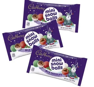 CADBURY Mini Snowballs Milk Chocolate Candy with Crisp Sugar Shell, Christmas Theme, 9 oz, 3 Bags
