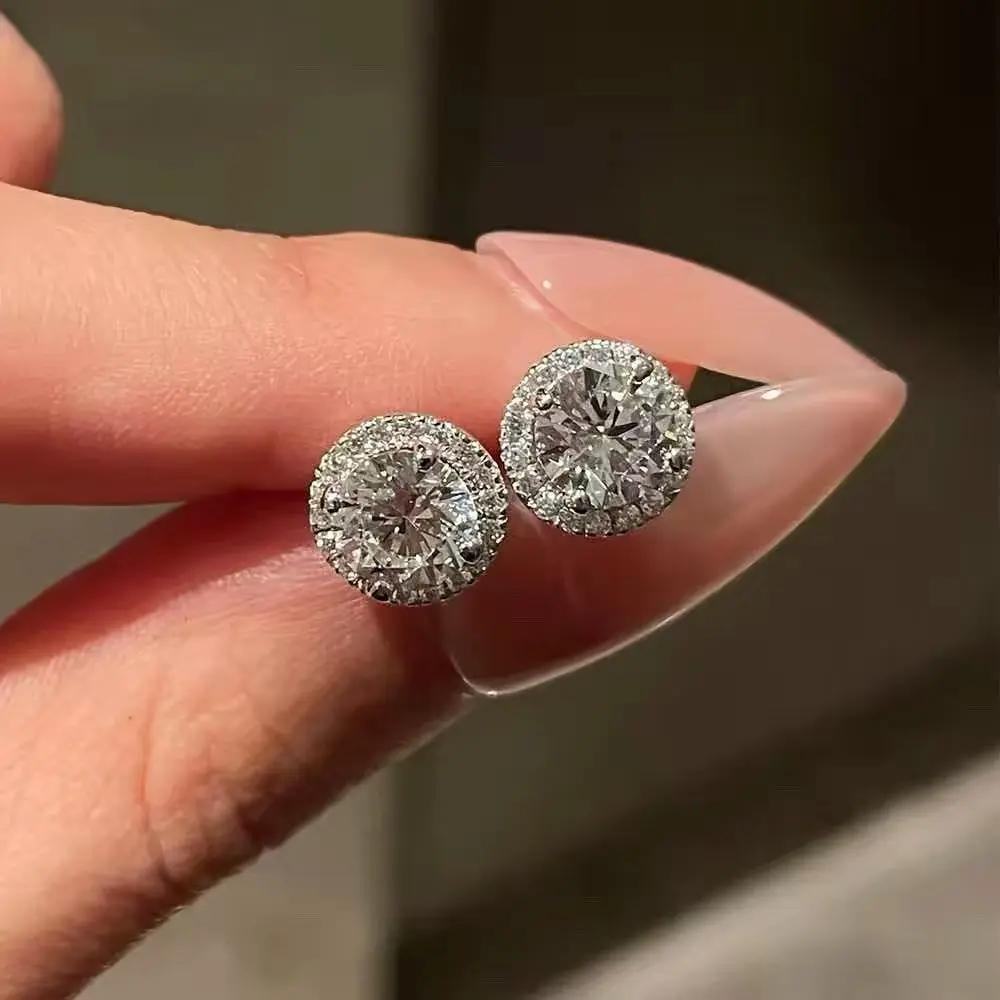 P012 Iced VVS  Cluster Earrings S925 Sterling Silver Hypoallergenic For Men Women