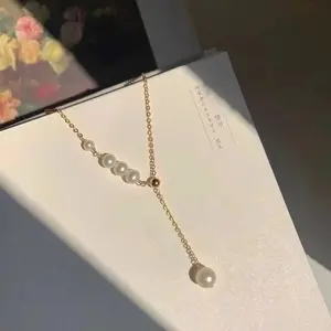 SR Pearl CO. Women Elegent FreshWater Pearl 4+1  Necklace Adjustable 14K Gold Filled Chain Perfect for EverydayWomen Gift