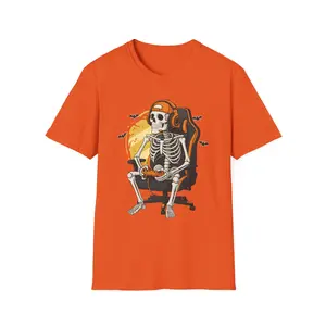 Funny Skeleton Gaming Halloween Unisex Heavy Cotton Tee for boys mens Game lovers Funny Gaming Halloween  gifts apparel