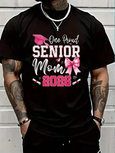 100% Cotton Senior Mom 2026 Matching Family Graduation Class Of 2026 T-Shirt Women's Men's Graphic Tee Crew Neck summer vacation Tops
