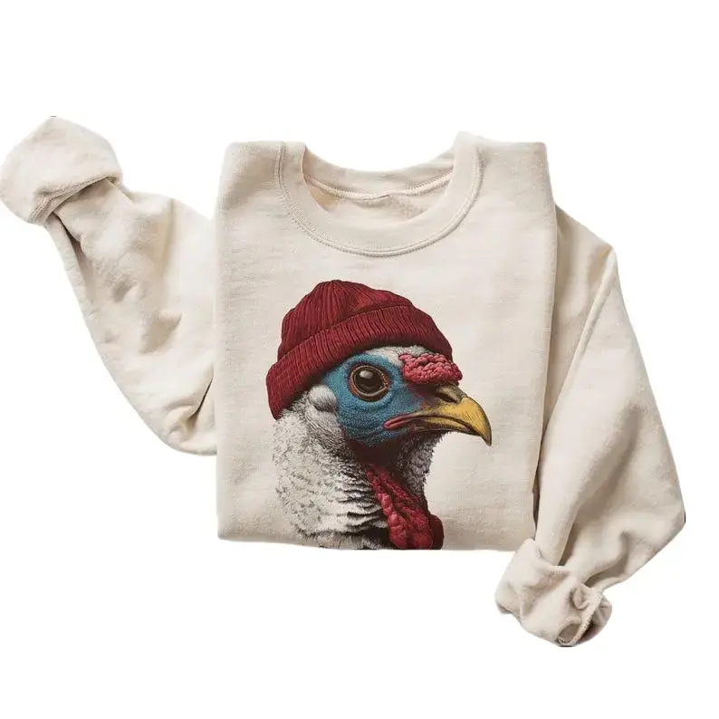 Retro Tom Turkey Sweatshirt, Unisex Casual Thanksgiving Birding Pullover with Vintage Graphic, Cotton Polyester Blend