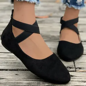 Women's Comfortable Fashion Elastic Ankle Straps Flats Shoes, Flat Shoes Dressy Ballet Flats with Stretch Ankle Straps Square Toe Slip on Walking Shoes Yoga Flat Shoes Slip On Loafers