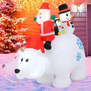 COSTWAY - 6 Ft Christmas Inflatable with Lights Animated Santa Penguin and Snowman