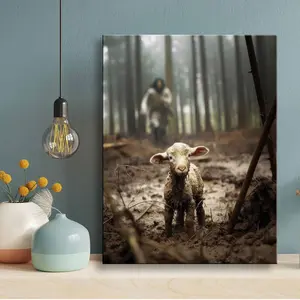 Jesus and Lamb PosterWall Art Jesus Running After Lost Lamb Picture Wall Art Canvas Print Christian Lamb of God Home Decor Jesus Saves the Lamb a lost lamb Inspirational Christian Wall Art for Office Unframe