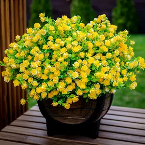 Artificial Flowers for Outdoors, 12pcs/set UV Resistant Faux Fake Outdoor Plants, Plastic Shrubs, No Fade Fall Greenery Bushes, Home Porch Boxwood Outside Fake Mums Decoration Garden, Fruit, Decorative Flowers, Fake Potted Plant