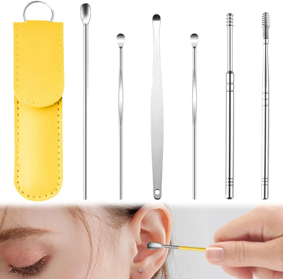 6pcs Ear Cleaning Tool Kit with Case – Stainless Steel Ear Pick Set for Easy Ear Care, Reusable & Travel Friendly
