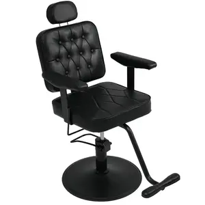 Hydraulic Reclining Barber Chair with 360° Swivel & Removable Headrest, Height Adjustable Salon Styling Chair for Hair Stylist, PU Leather, 330 lbs Capacity, Black