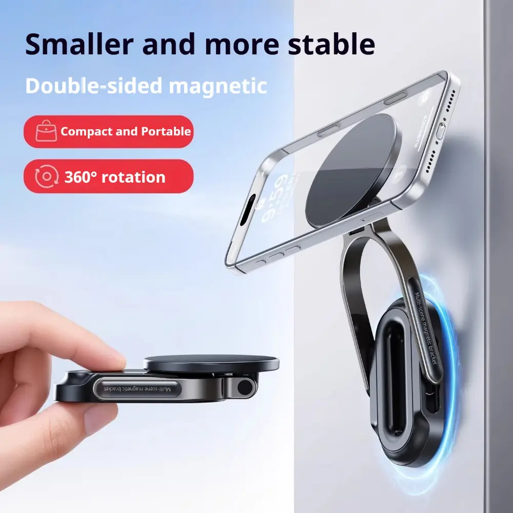 Magnetic Alloy Detachable Cellphone Mount - Mini Portable Folding Metal Holder, Car Interior Accessory for Desktop, Outdoor Travel Use summerwins,