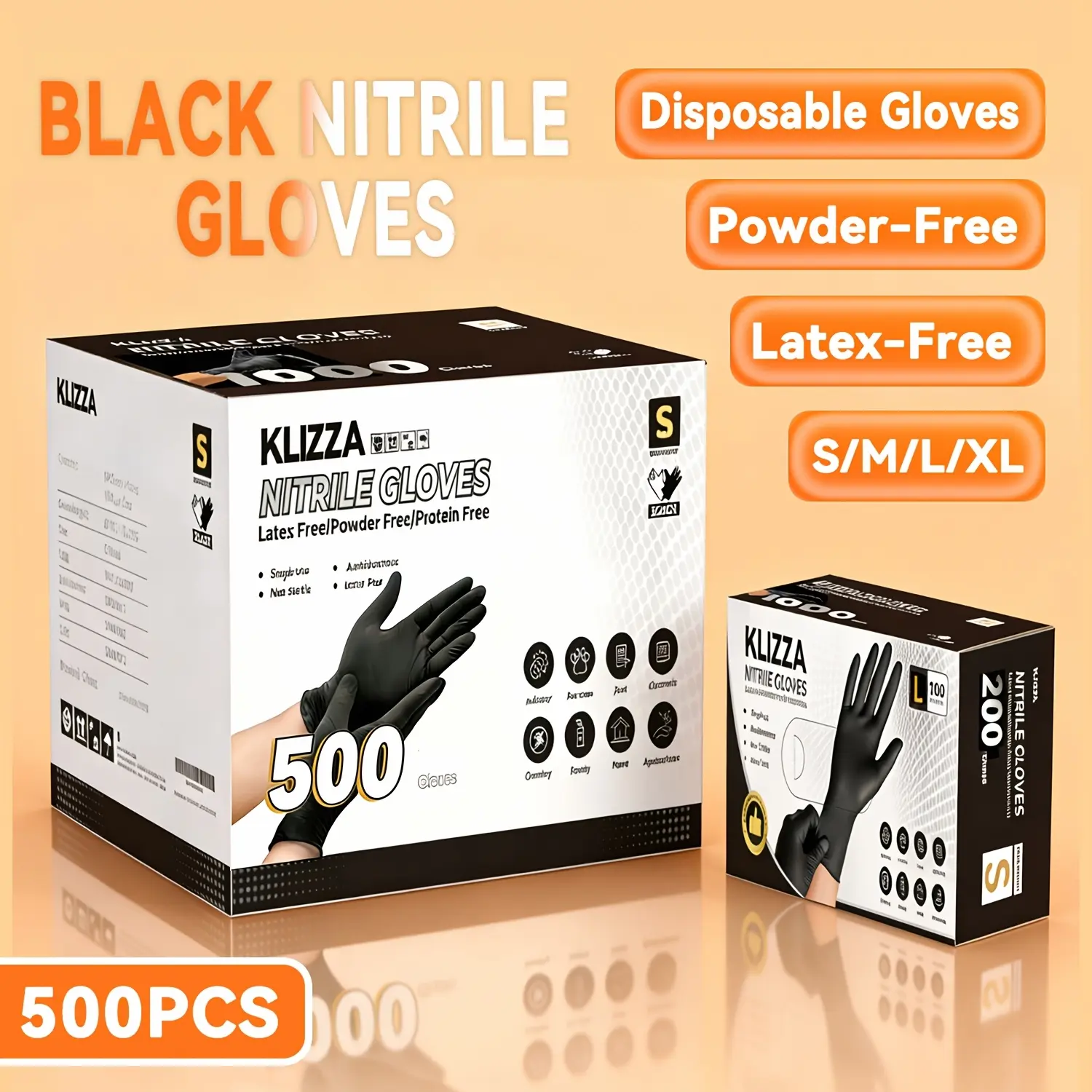 500pcs Black Nitrile Gloves, Disposable Gloves, 5mil Thickened, Powder-free And Latex-free, For Use In Household Cleaning, Automotive, Patio, And Food Handling(S/M/L/XL)