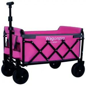 Wagonpro Expandable Dual-Layer Utility Wagon W2932P317112 with 100% Extra Space Pink Steel Frame 360-Degree Swivel Wheels for Camping Shopping Sports Gardening Fishing