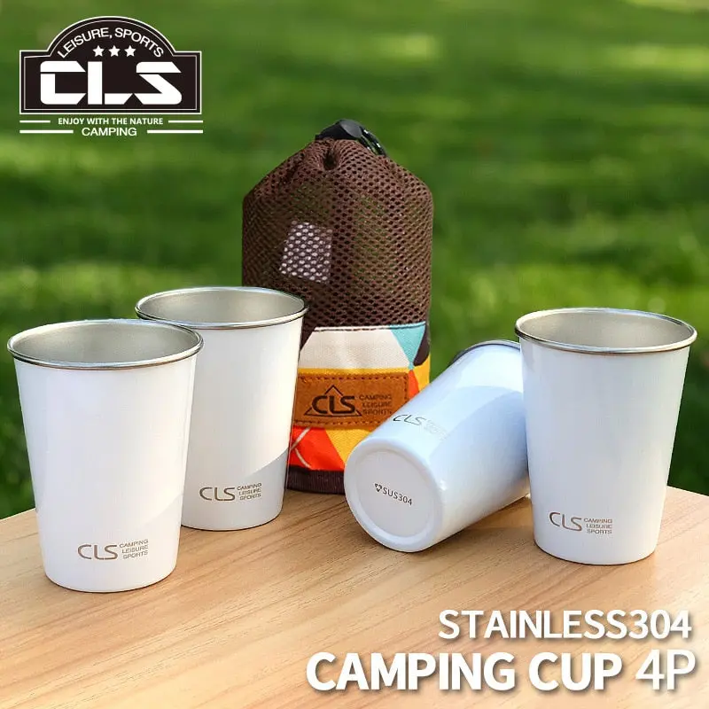 Stainless Steel Camping Cup Set – 4-Piece Outdoor Mugs for Picnic & BBQ