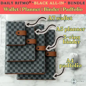DAILY RITMO "ALL-BLACK" Bundle | A7 Mini Wallet, A5 Planner, 3-Ring Binder & A4 Padfolio Set