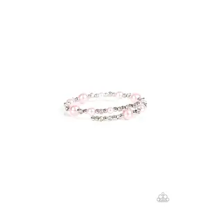 Chicly Celebrity - Pink Pearl Silver Coil Bracelet - Paparazzi