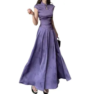 SYHAN 2026 Latest Summer Women's Purple Modified Cheongsam Collar Top and Skirt Two-Piece Set- Elegant Daily Casual Suit with New Chinese Style Design