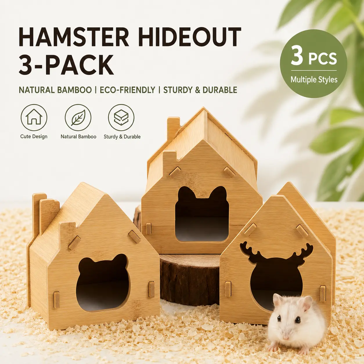 Eco Bamboo Hamster Hideout | Safe Corners & Spacious Small Pet House Room