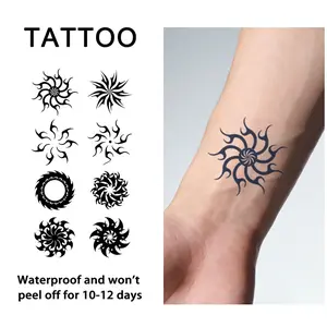 Tribe Style Sun Totem Rotating Flame Temporary Tattoo Sticker, Waterproof Long-Lasting 7-15 Days, Semi-Permanent Herbal Tattoo, Unisex Fake Tattoo