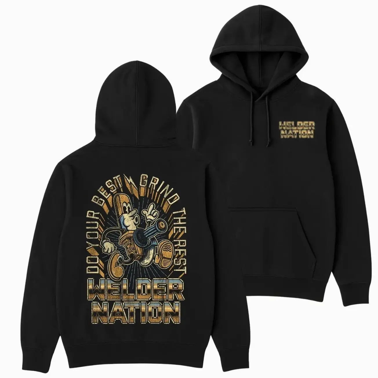Welder Nation Grind The Rest Hoodie, Vintage Welding Graphic Hoodie for Men, Heavy Duty Workwear, Christmas Gift Idea