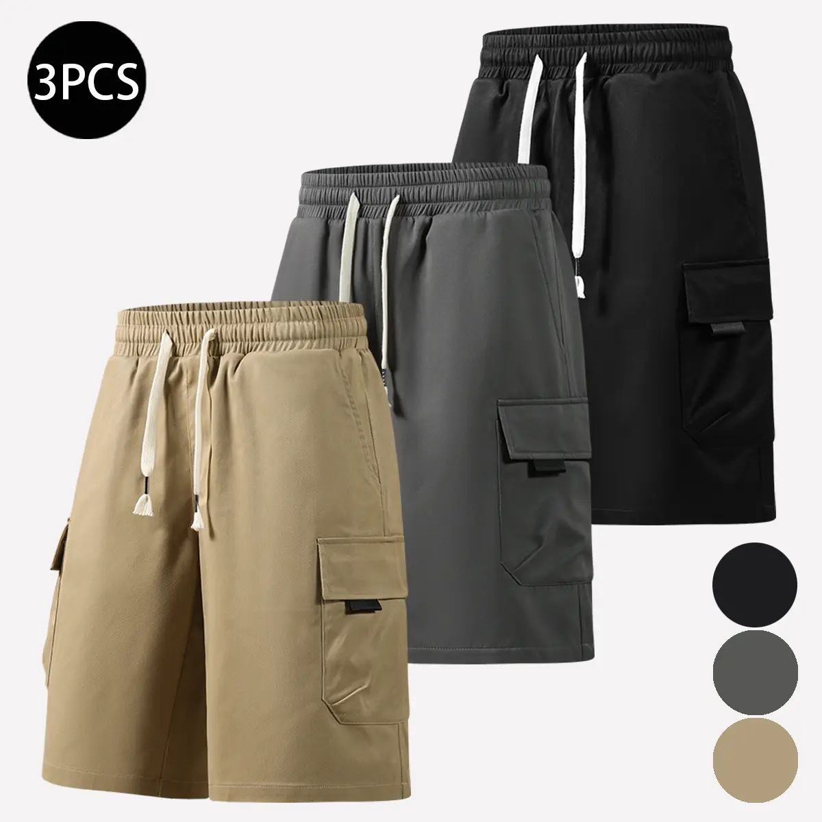 Men’s lightweight 3-pack summer cargo pants with multiple pockets and a faux back pocket design; loose yet well-fitting, durable and wrinkle-resistant—perfect for everyday wear, street style, skateboarding, and camping men's shorts khakis, Trouser, Menswe