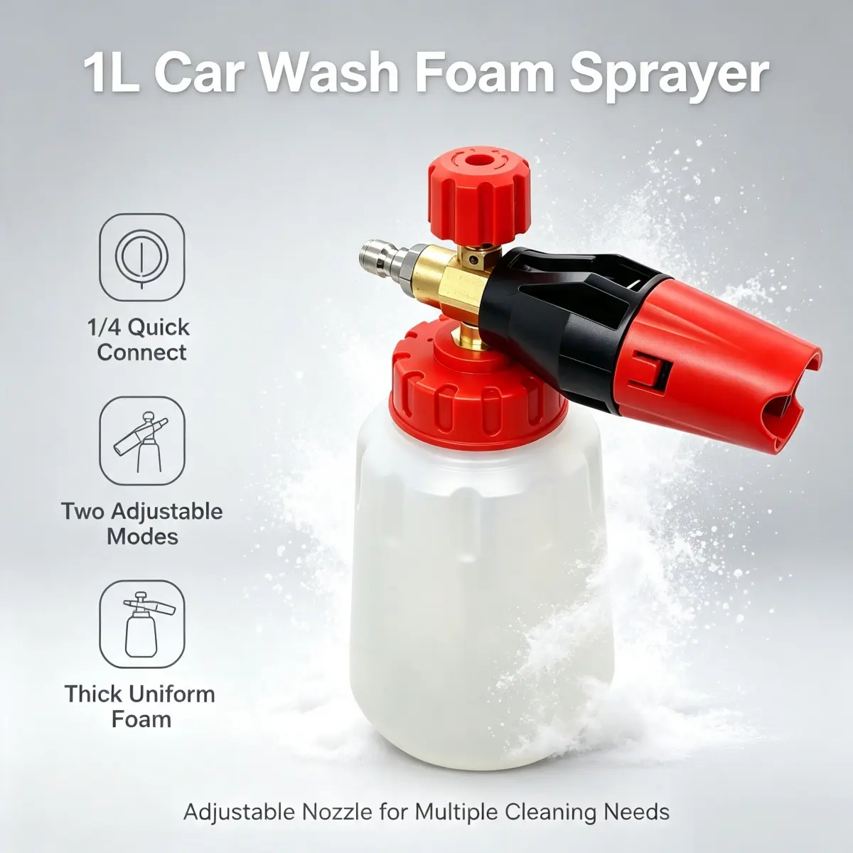 34Oz/1L Pressure Washer Foam Cannon, Brass Nozzle 2‑Mode Foam Blaster,1/4" Quick Connect 750‑4000 PSI Anti‑Clog Foam Sprayer for Car SUV Cleaning, White
