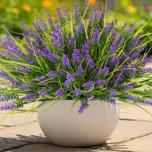 12 Bundles UV-Resistant Artificial Outdoor Flowers with Fake Monkey Grass, Decorative Plastic Faux Plants for Pot, Room, Wedding, Patio Hanging Planter & Front Porch Summervibes Home Decor