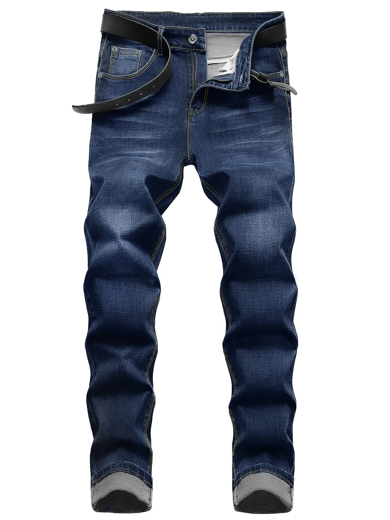 Men's 2026 New Slim-Fit Retro Old Washed Straight Plain Jeans - Joe Keery-Style Menswear, 5-Pocket Design, Thick Fabric, Natural Casual Trouser, Classic, Print, Polyester