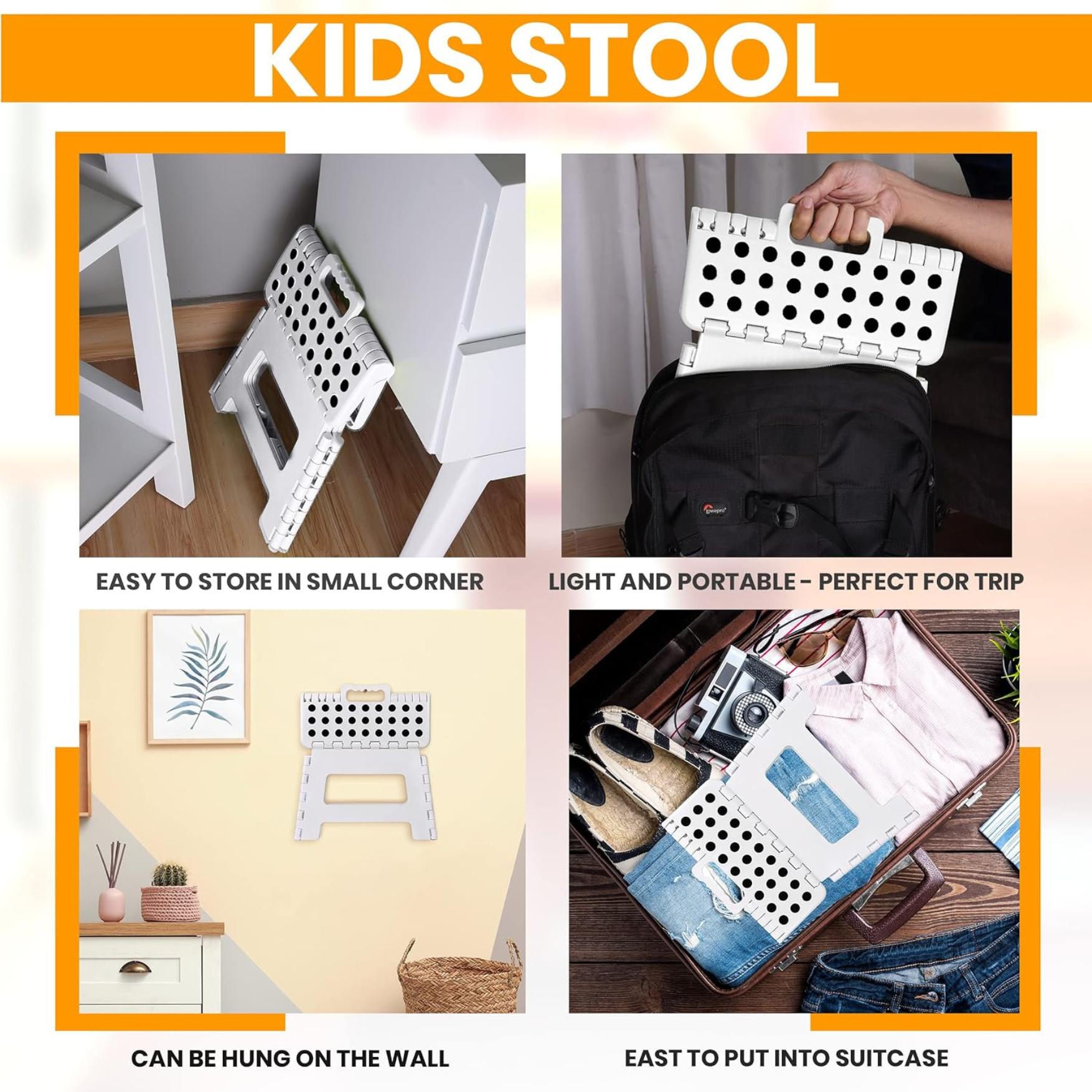 Folding Step Stool - (Pack of 1) Foot Stool with 9 Inch Height - Holds Up to 300 lbs - Lightweight Plastic Foldable Step Stool for Kitchen, Bathroom & Living Room (White)