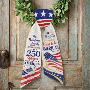 Personalized USA 250 Years Wreath Sash, Custom Family Name Door Wreath Bow, 1776-2026 Patriotic America Anniversary Decoration Bow