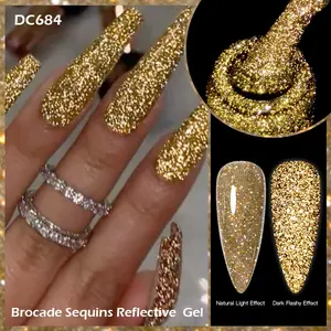 Mtssii 7ML Colorful Reflective Gel Nail Polish, Manicure, Glitter Nails, Shimmer, Sparkling Flash, Reflective Finish, Golden Silver Color, Semi Permanent, Soak Off, UV Gel Nail Supplies