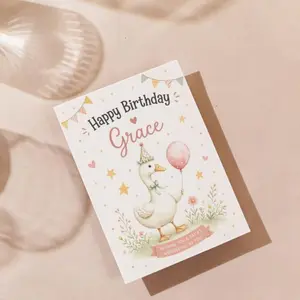 Personalized Duck Birthday Card, Custom Name Animal Card, Cute Duck Greeting Card, Funny Birthday Card for Him Her