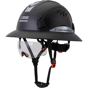 Full Brim Hard Hat with Visor, 6 Point Adjustable Ratchet Suspension Safety Helmet, Lightweight ABS Construction Hardhat with Vented Design for Industrial Work