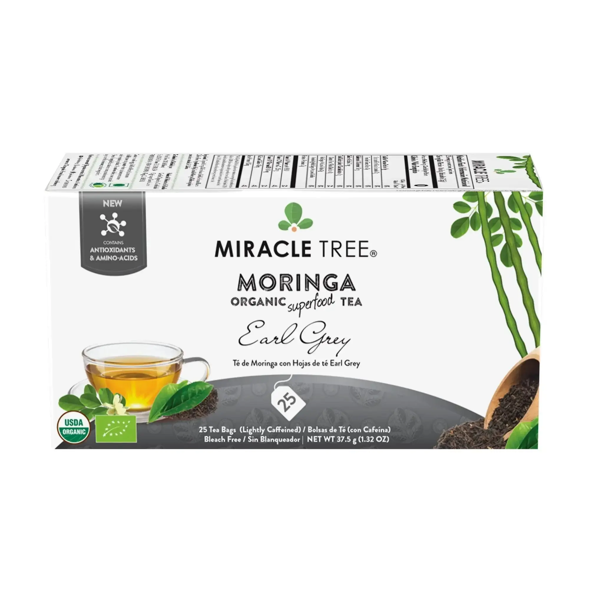 Miracle Tree Organic Moringa Tea Earl Grey Lightly Caffeinated Herbal Tea with Vitamin Rich Moringa Leaves & Aromatic Bergamot Flavor - Beverage
