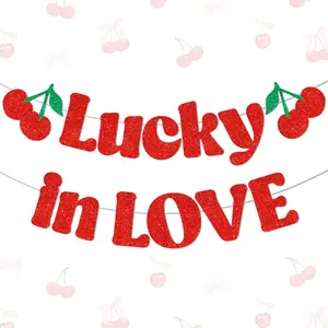 1Set Cherry Bachelorette Party Decorations Lucky in Love Banner Glitter Coquette Cherries Bridal Shower Banner Decor for Women Fruit Themed Wedding Engagement Bachelorette Party Decor Supplies