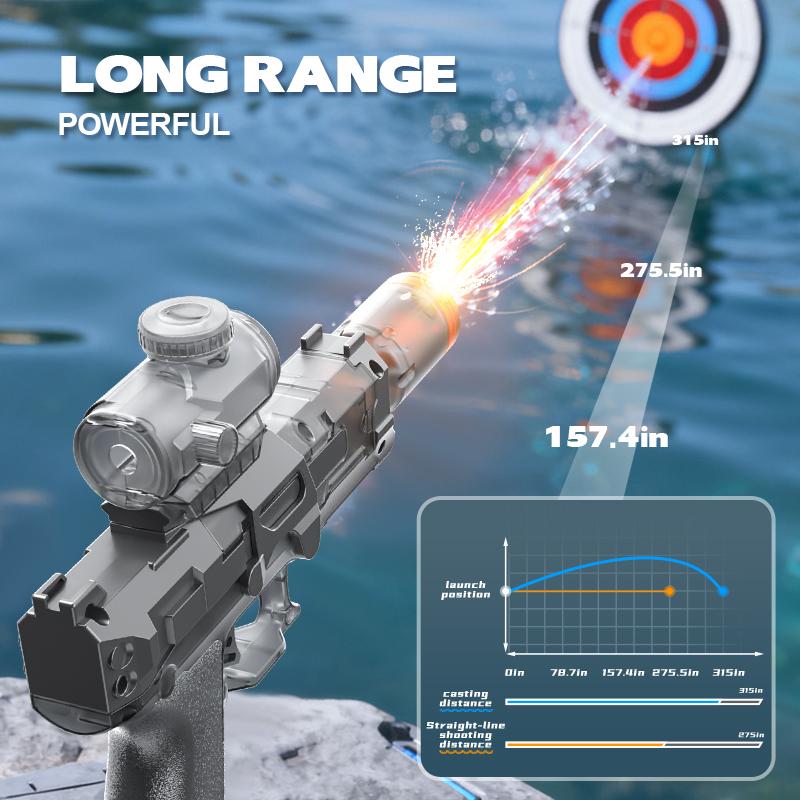 2026 Powerful Electric Water Blaster with Luminous Flame Effect & Auto-Refill, High-Speed Continuous Firing Water Gun, 32FT Range Summer Toy for Boys & Girls