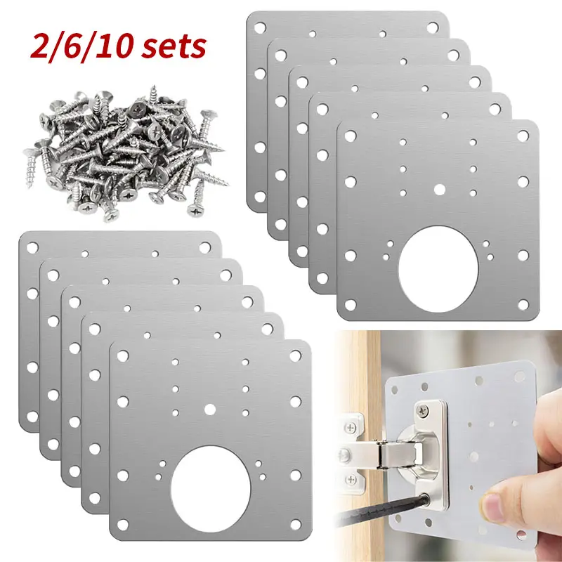 2/6/10pcs Fixing Plate with Screws, Cabinet Door Hinge Repair Board, Furniture Cabinet Door Hinge Fixed Installation Repair Parts, Repair Plate Kit, Adjustable Door Hinge, Hinge Repair Tool, Cabinet Hinges, Door Hardware