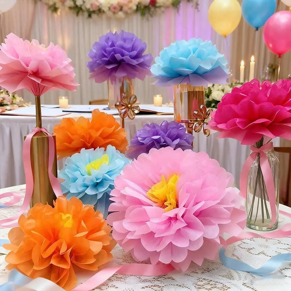 10pcs Colorful Paper Pom Poms Bright and colorful decorations for carnival,Christmas, Halloween,birthday, wedding and graduation parties, holiday party decorations, room decorations Bright decorations Colorful crafts, party decoration supplies